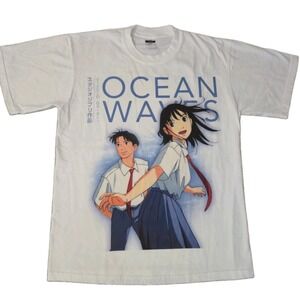 Studio Ghibli Ocean Waves Anime White T-Shirt Size L United AOP Double-Sided